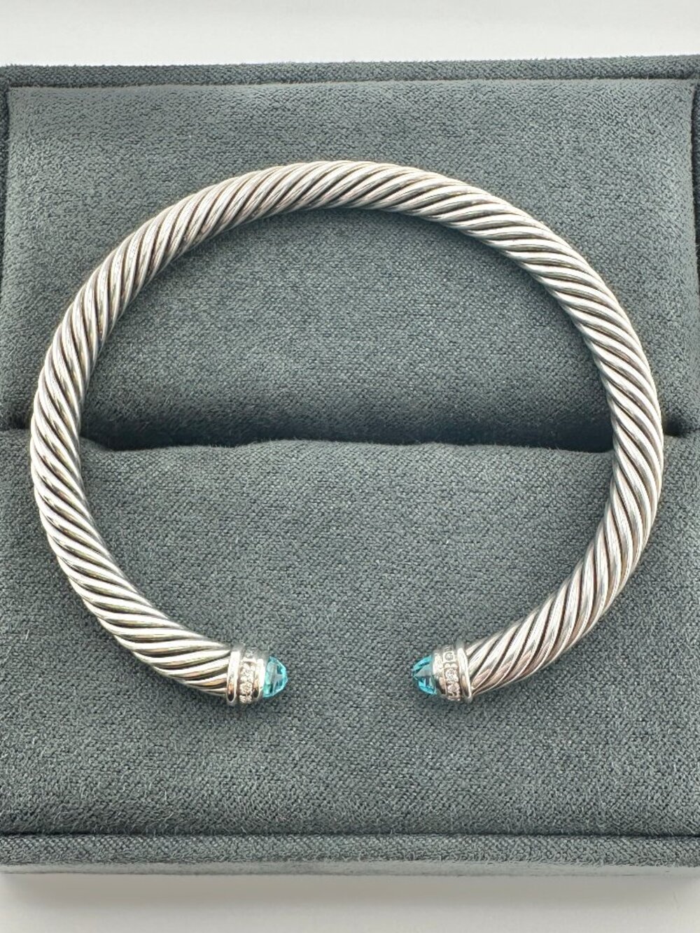 David Yurman Cable Cuff w/ Blue Topaz & Pavé White Diamonds - 5mm - Medium - Picture 12 of 15